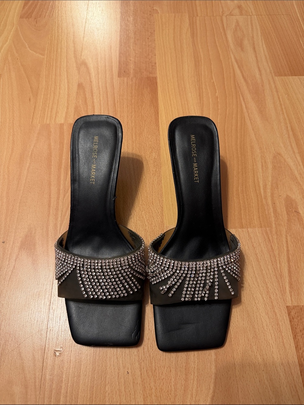 Melrose and Market Black Crystal-Embellished Slide Mules